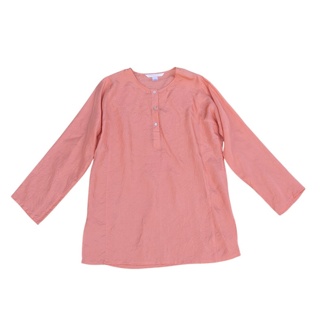 Victoria's Secret Silk Peach Long Sleeve Embroidered Blouse Soft Women's XS